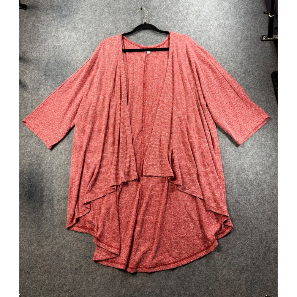 LuLaRoe Lindsay Kimono Cardigan Large Red Marl Knit High Low Open Front Sweater